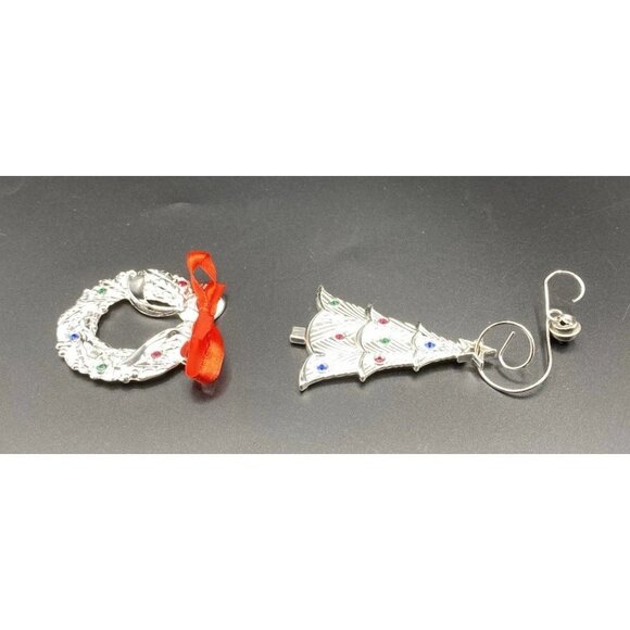 Lenox Sparkle and Scroll Christmas Ornaments Silverplate Wreath Tree Lot of 2 - Picture 3 of 11